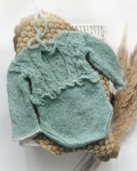 Image 3 of Knitted newborn bodysuit for photoshoots - Kathy - dusty mint