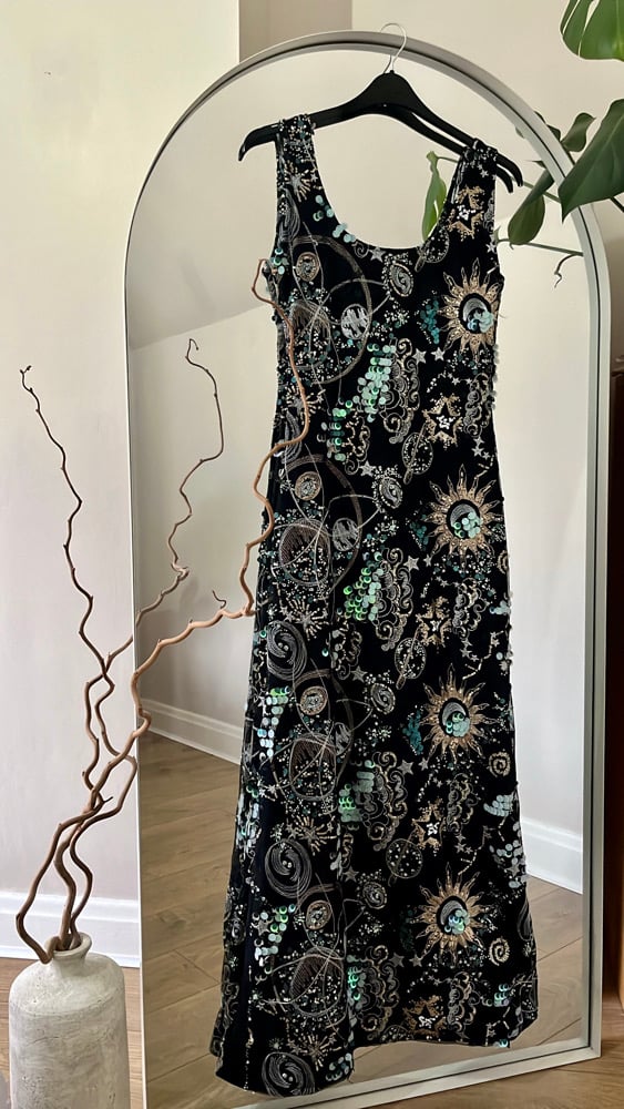 The Universe Dress. Heavily embellished tulle velvet Maxi dress