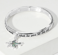 Image 2 of John 3:16 Message Abalone Dove Charm Stretch Bracelet