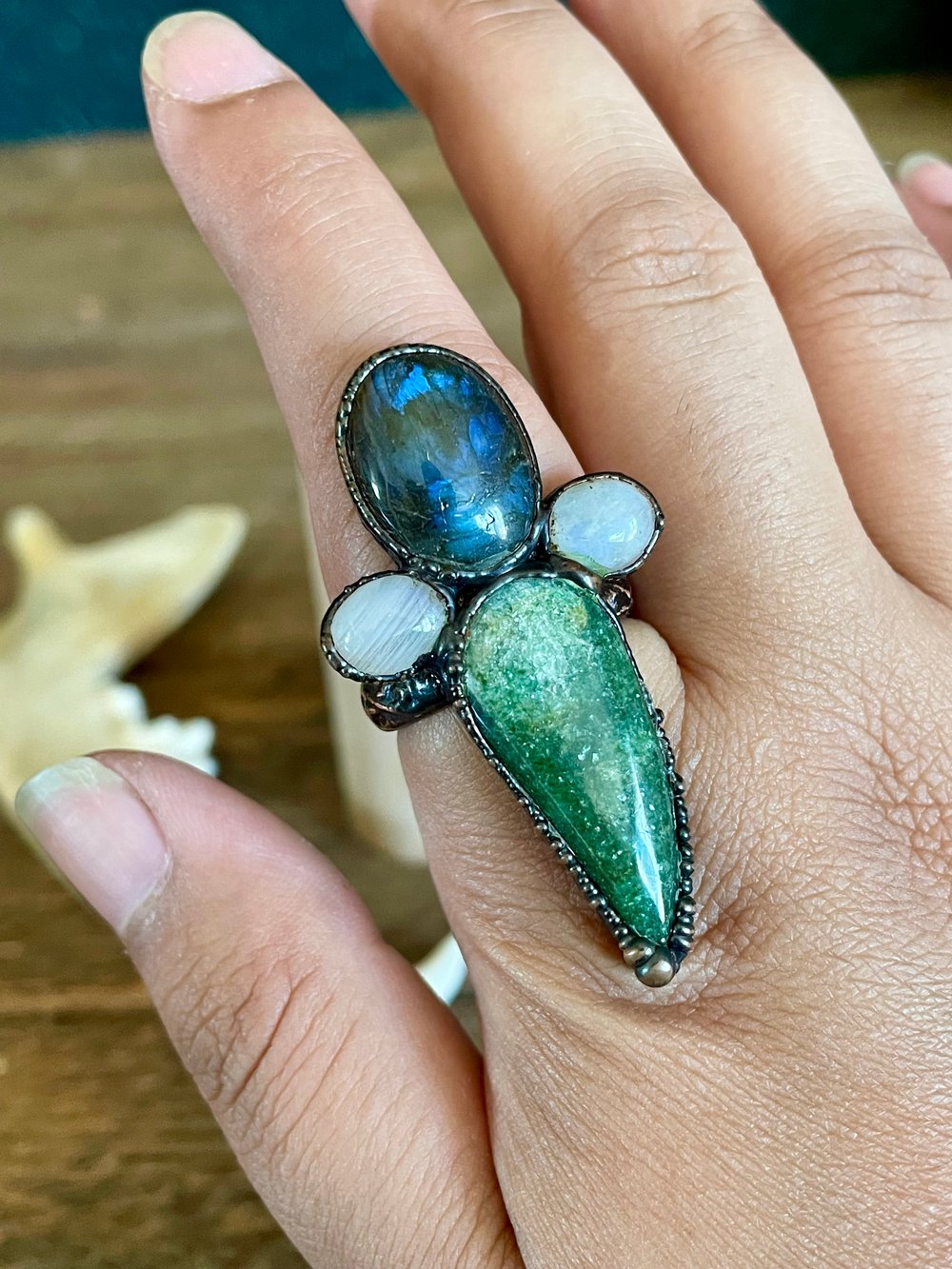 Labradorite Talon Ring