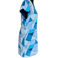 Image 5 of Armani Exchange Mulberry Silk Blue Geometric V Neck Dress - Size Small