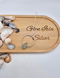 Image 2 of Turquoise Seaglass Hammered Ring Necklace 