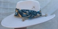 Image 2 of Off White Fedora Hat Multi Print, Rope and Feather Band