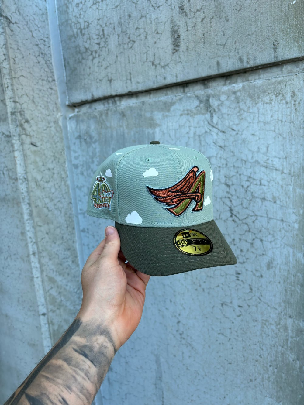 Image of  PARTLY CLOUDY WINTERGREEN  MULTI TONE ANEHEIM ANGELS CUSTOM FITTED CAP