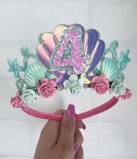 Image 1 of Aqua  and pink Mermaid birthday tiara crown party accessories 