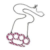 Image 1 of pink zebra brass knuckle necklace 