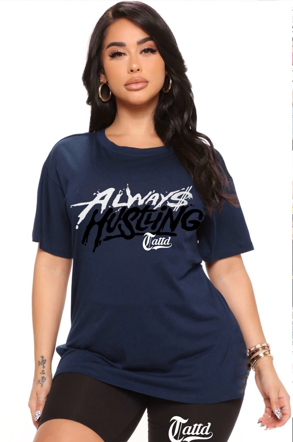 ALWAYS HUSTLING TATTD TEE NAVY