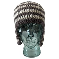 Image 2 of Taupe and Off White Striped Trapper Hat