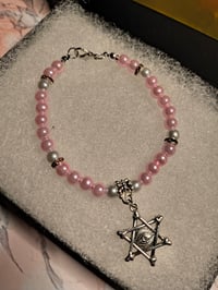 Image 2 of Pearl & Pink Star of David Charm bracelet 