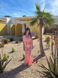 Image 3 of Peach Lace Resort Set | Floral Lace Holiday Co-Ord | Handmade Summer Three Piece Set