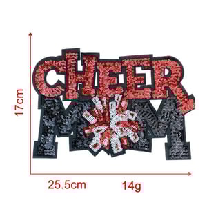 Image of Cheer Mom Sequin Pom Pom Iron On Patch