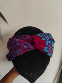 Image 4 of Turban Head Band- recycled sari fabric Blue Purple