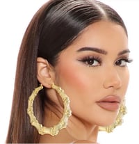 Image 2 of Gold Bamboo Hoops