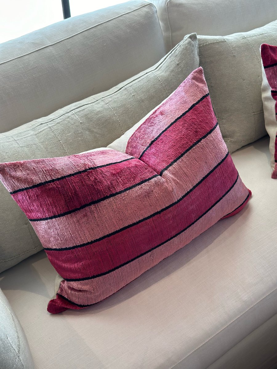 Image of Ikat Velvet Cushion Pink/Rose