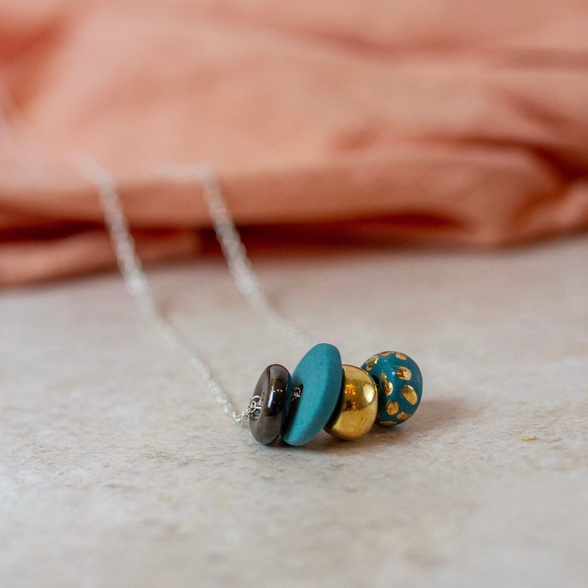 Handmade porcelain bead sterling silver necklace