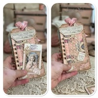 Image 2 of Handmade Junk Journal tag folder full of vintage lace samples
