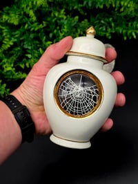 Image 4 of White And Gold URN with Real Preserved Web -  2