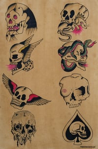 Image 5 of Collection of Skulls Flash Sheet, Hand painted original 12x18