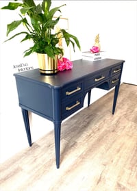Image 3 of Stag Chateau Dressing Table painted in navy blue. Part of large bedroom set