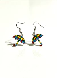 Image 1 of Rain or Shine - Autism Awareness Umbrella Earrings - Colorful Puzzle Piece Jewelry