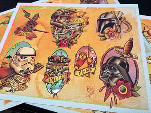 Image of 3 Sheet Star Wars Inspired Traditional Tattoo Flash Sheet: SW1-3 11x14 Save $20