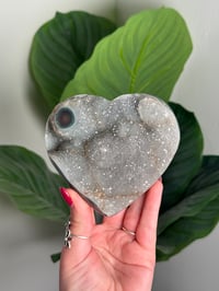 Image 2 of AGATE X AMETHYST STALACTITE HEART ON CUSTOM STAND -URUGUAY- J