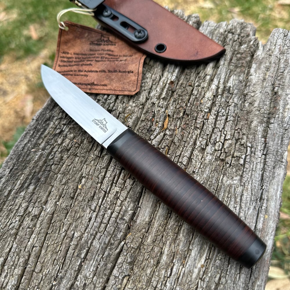 Image of 95mm Puukko AEB-L Stacked Leather 