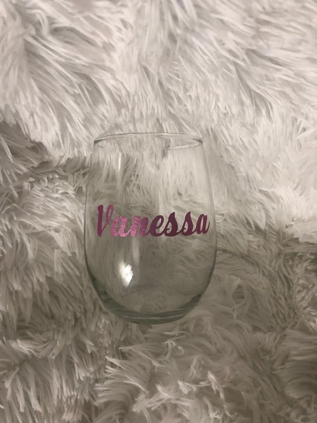 Personalized stemless wine glass
