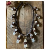 Image 3 of The Oakley Necklace XXL - Giant Clear Quartz Crystals and Dark Matte Brown Leather