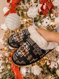 Image 1 of Black Aztec Slippers Adults