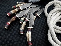 Image 4 of Set Of 10 Handmade Damascus Steel Skinner Knives With Leather Sheaths 