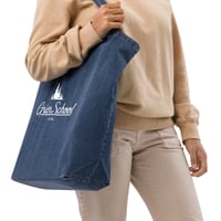 Image 2 of Organic denim tote bag with white screen print Grier logo