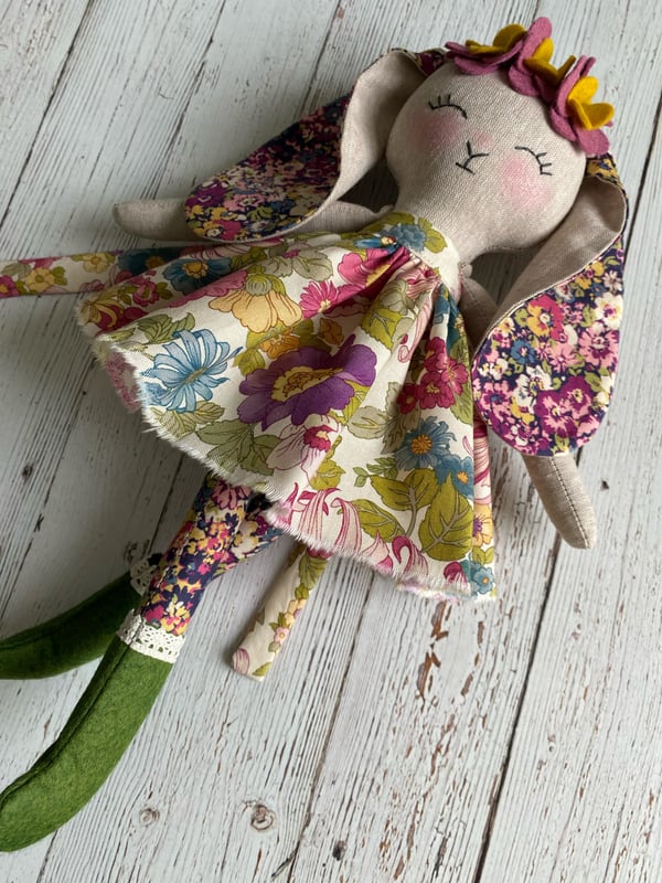 Image of Lilibet, Petite Bunny, With Multi Floral Dress And Neck Ruffle
