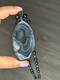 Image 3 of Banded Agate X Obsidian & Hematite Necklace