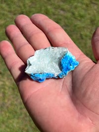 Image 21 of Cyanotrichite On Green Fluorite Matrix Specimen | Guizhou China #2925