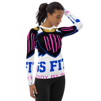 Image 1 of BOSSFITTED White Neon Pink Blue and Black Women's Compression Shirt