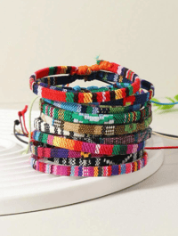 Image 3 of 12pcs/set Unisex European And American Bohemian Style Multicolor Wax Rope Bracelet