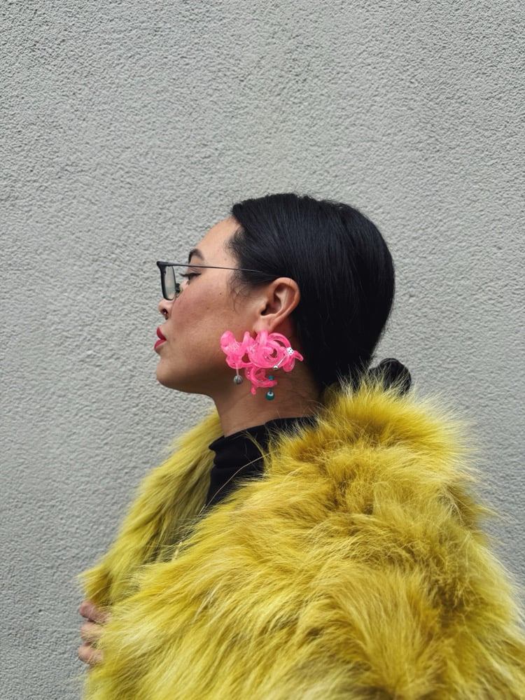 Image of neon pink flexi rod earrings 