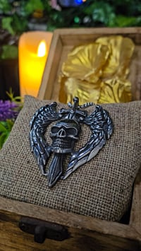 Image 4 of 👑The Armored Kingdom Skullblade of Valor Necklace-with Winged Sword and Skull Design 