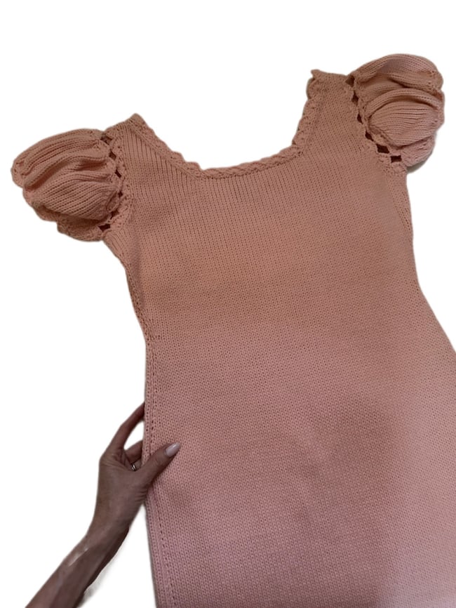 1960s soft pink fine knit princess sleeve dress