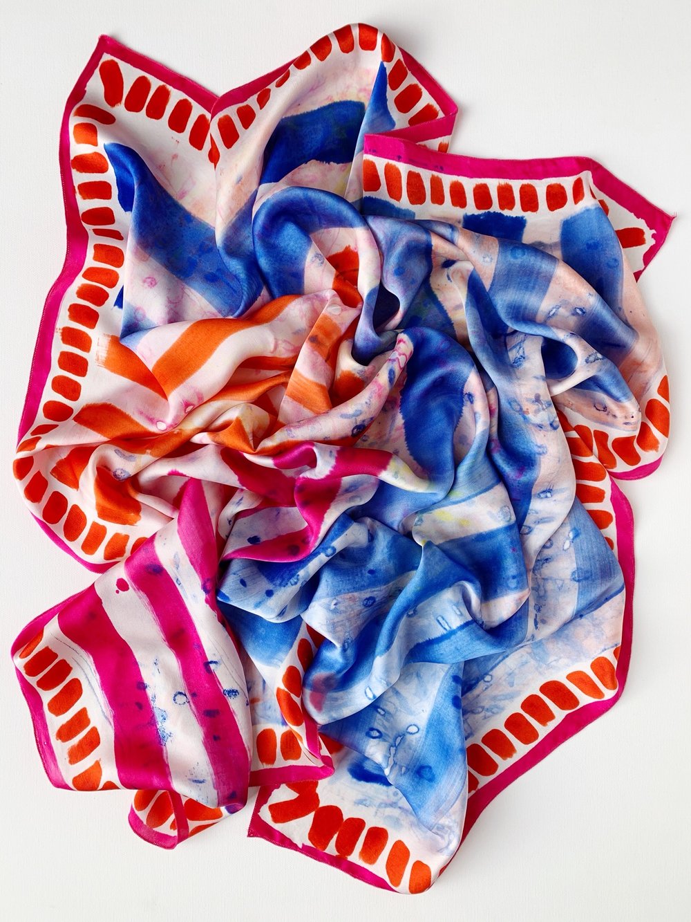 Image of Silk Satin Scarf - Gentle Stripes and Dots