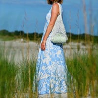 Image 2 of TOMMY BAHAMA blue and white floral Hawaiian print sleeveless maxi dress