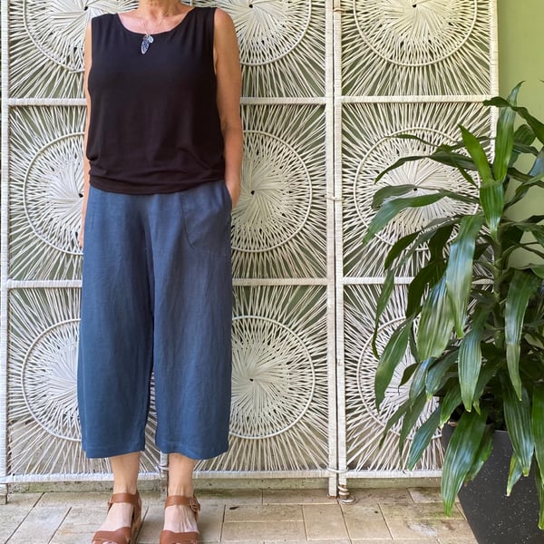 Image of Luna Pants - Linen - Sapphire Blue - Inseam pockets