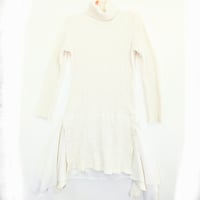 Image 2 of Chic High-Low A-Symmetric Flare Sides Winter White Knit Turtleneck Dress