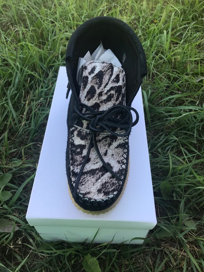 Tall Roughout Black Cowhide Snow Leopard Women’s Moc