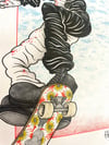 Art the Clown on a skateboard 