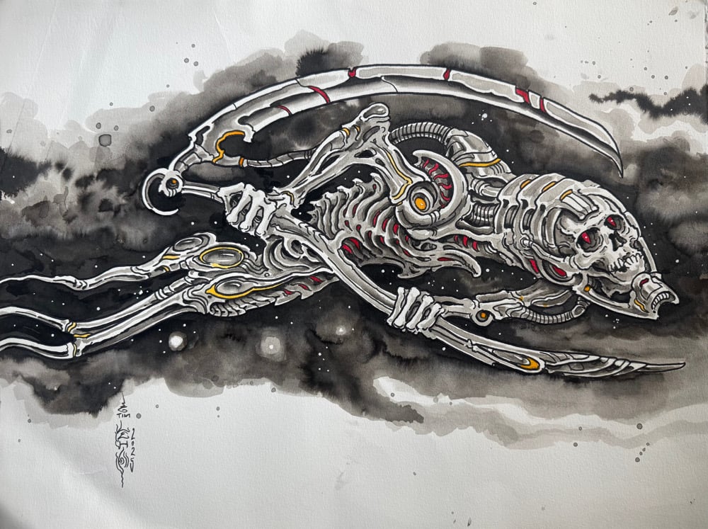 Image of Tim Lehi “Reaper Wolf Book Page #118” Painting