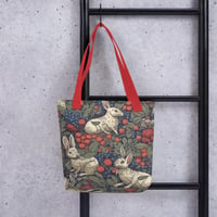 Image 3 of Boho Nature Cottagecore Inspired White Rabbits Among Berries Tote Bag