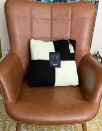 Image 1 of Knitted Cushion Wednesday Design, Cover & Insert, Handmade 18” x 18”