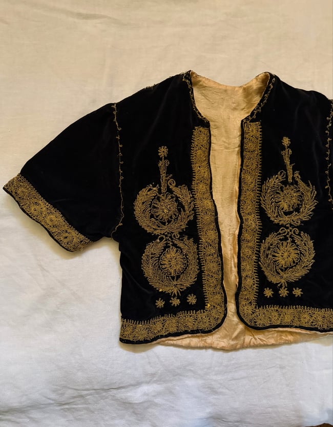 antique velvet folk crop jacket with metallic gold embroidery 